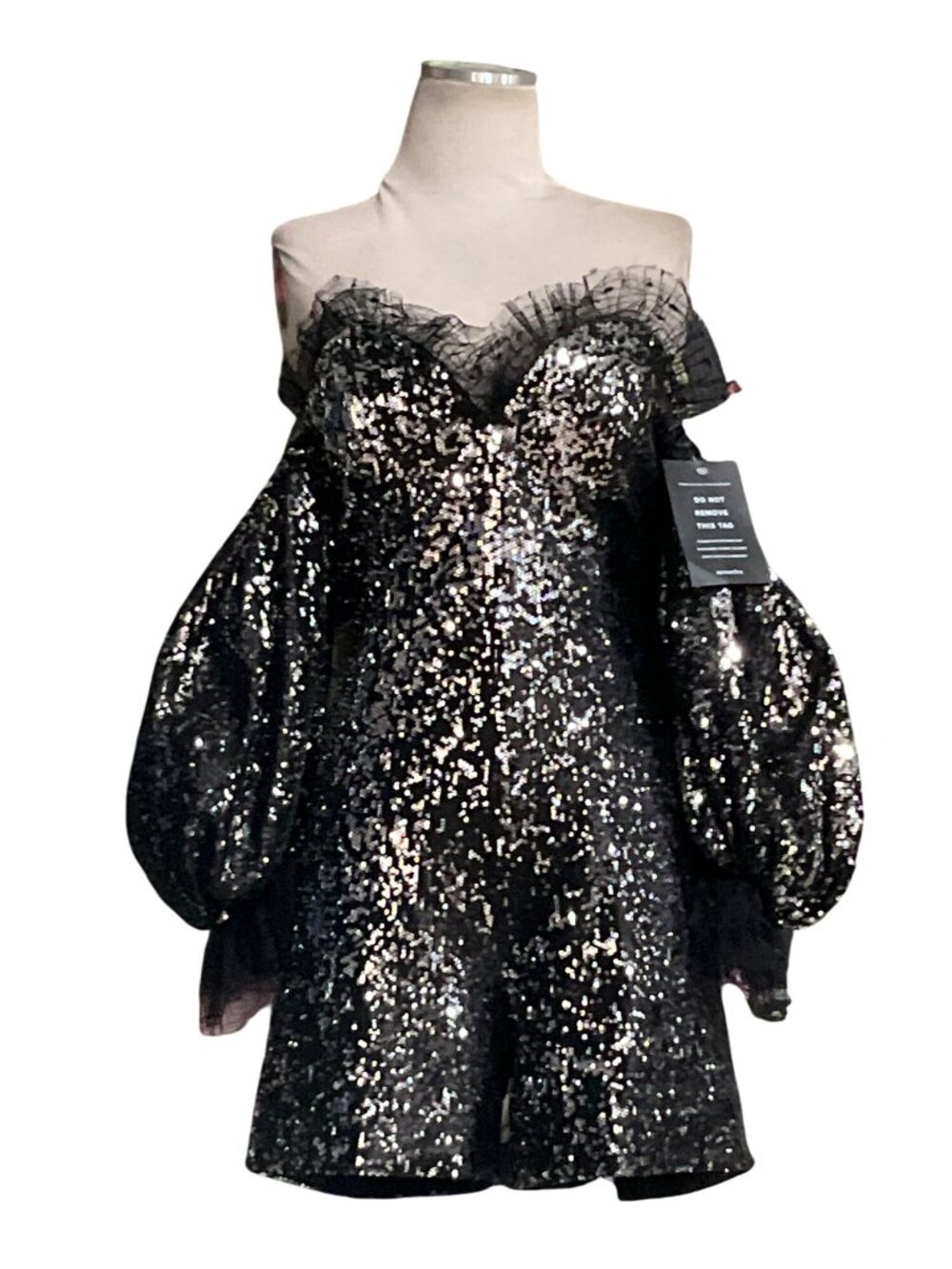 Retrofete Sequin Romper in Black Small New womens Cocktail Party